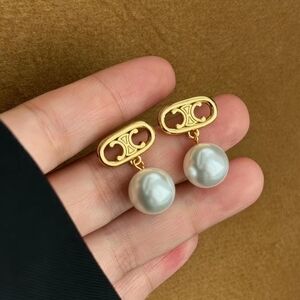 Gold-Tone Pearl Drop Earrings - Elegant Women's Jewelry